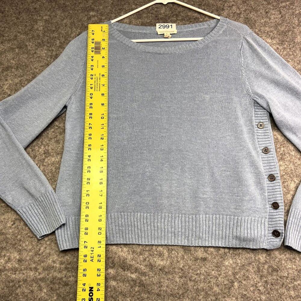 Eileen Fisher Sweater Women's Size Small Blue Organic Linen Button Knit - Picture 6 of 9